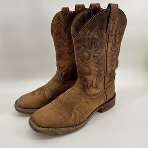 Laredo Cowboy Western Boots Mens US 7.5D Square Toe Leather Brown Broken In